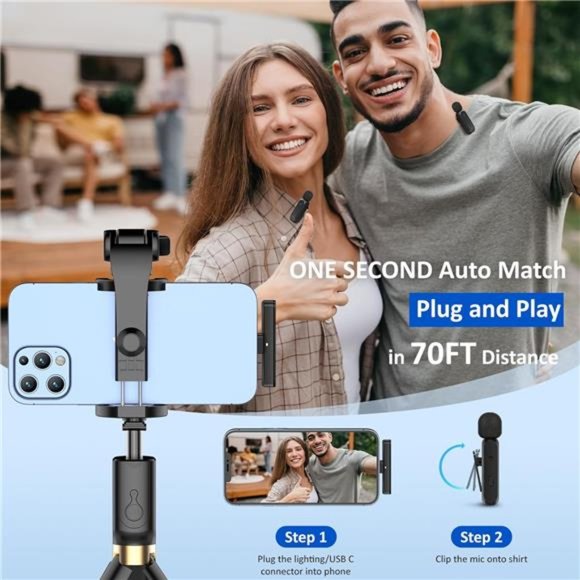 2 Pcs Wireless Lavalier Microphone with Charging Case, 3 Mode Denoise, 70ft - Picture 4 of 8